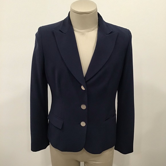Tahari Jackets & Blazers - Tahari Blazer Womens Size M Navy Blue Tailored 3-Button Professional Jacket